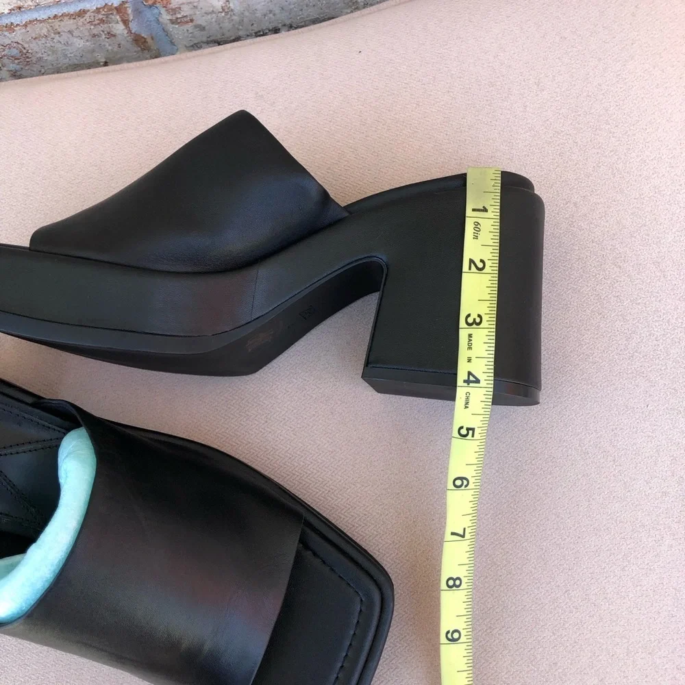 Zara Black Leather Chunky Heel Squared Toe Versatile Slip On Platform Shoes‎ 42